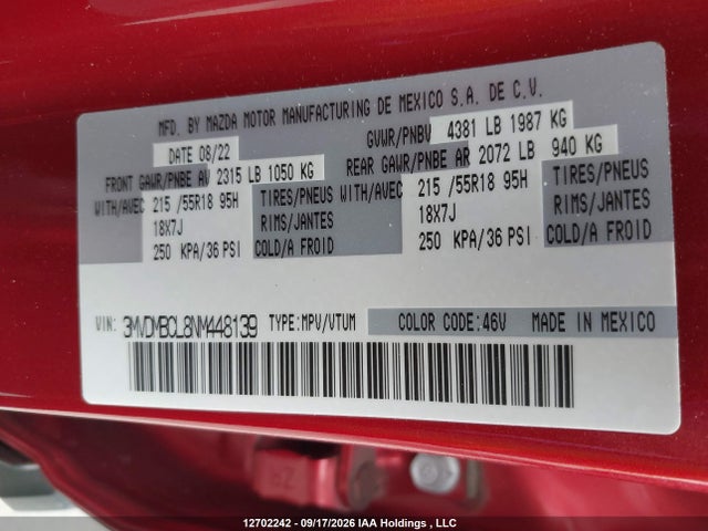 3MVDMBCL8NM448139 Mazda Cx-30 Gs