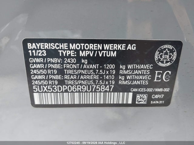 Aukcja sprzedaży 2024 Bmw X3 Xdrive30i, vin: 5UX53DP06R9U75847, numer aukcji: 12702245