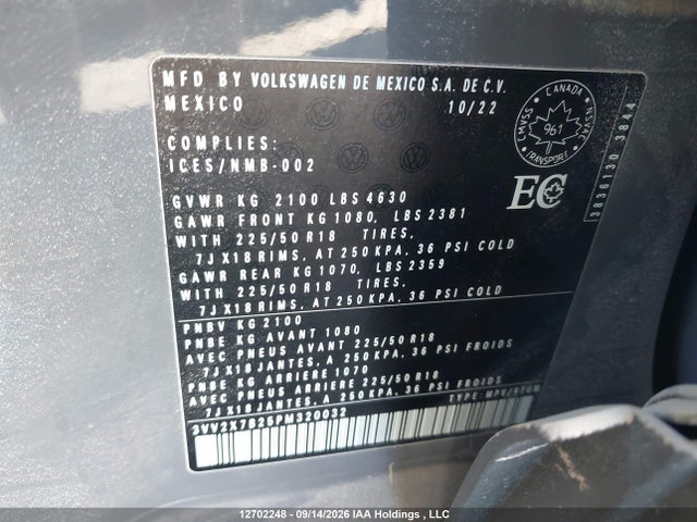 Продажа на аукционе авто 2023 Volkswagen Taos Sel, vin: 3VV2X7B25PM320032, номер лота: 12702248