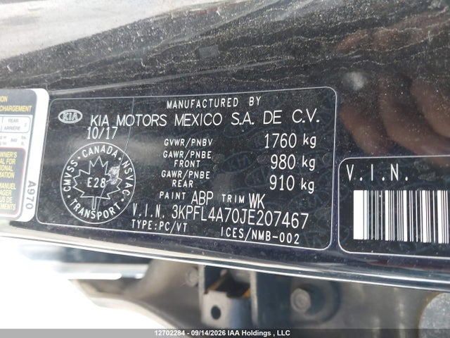 3KPFL4A70JE207467 KIA Forte