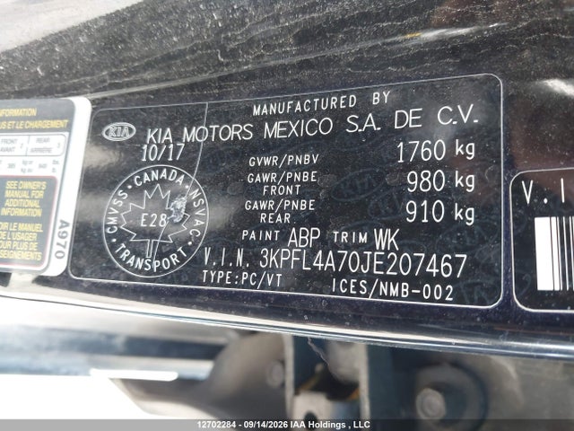 3KPFL4A70JE207467 KIA Forte