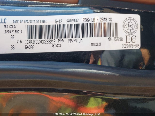 Aukcja sprzedaży 2012 Jeep Grand Cherokee Overland, vin: 1C4RJFCGXCC292212, numer aukcji: 12702303