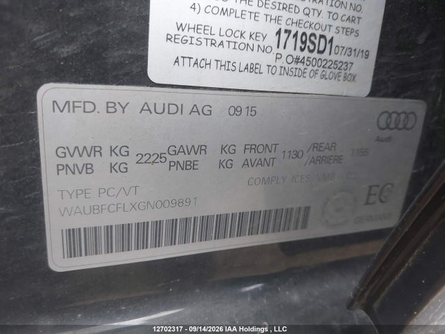 Audi A4 2.0t Komfort Plus 2016 WAUBFCFLXGN009891 Image 9