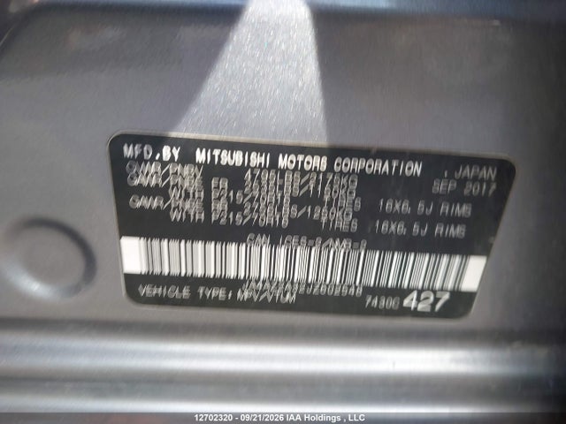 Продаж на аукціоні авто 2018 Mitsubishi Outlander Es, vin: JA4AZ2A32JZ602548, номер лоту: 12702320
