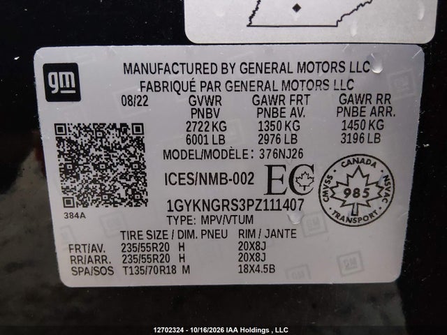 12702324 :رقم المزاد ، 1GYKNGRS3PZ111407 vin ، 2023 Cadillac Xt5 Sport مزاد بيع