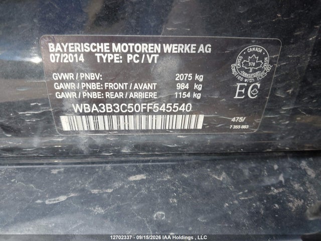 12702337 :رقم المزاد ، WBA3B3C50FF545540 vin ، 2015 Bmw 328i Xdrive مزاد بيع