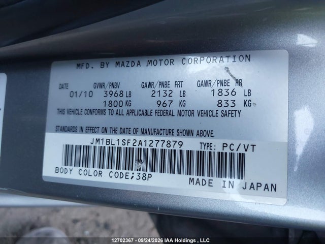Aukcja sprzedaży 2010 Mazda 3 I, vin: JM1BL1SF2A1277879, numer aukcji: 12702367