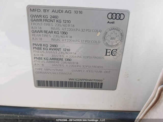 Audi Q5 PREMIUM 2017 WA1C2AFP6HA070989 Image 9