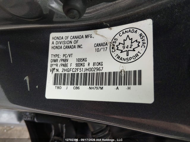 2HGFC2F51JH002967 Honda Civic Lx