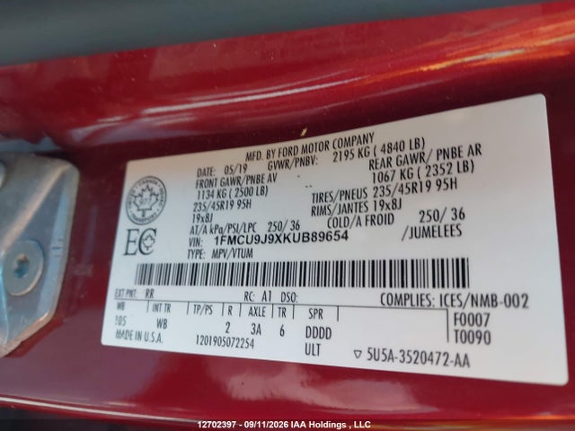 Ford Escape Titanium 2019 1FMCU9J9XKUB89654 Image 20
