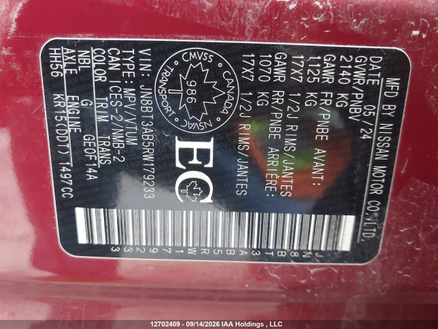 Nissan ROGUE S 2024 JN8BT3AB5RW179233 Image 9