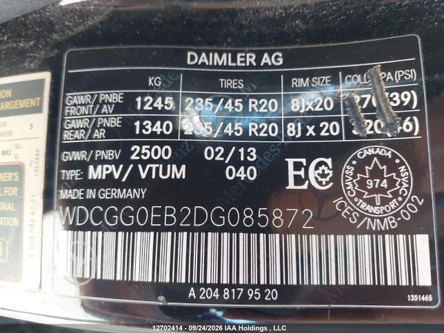 Продаж на аукціоні авто 2013 Mercedes-benz Glk 250 Bluetec, vin: WDCGG0EB2DG085872, номер лоту: 12702414