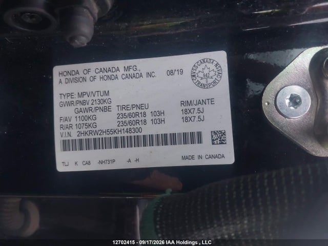 Aukcja sprzedaży 2019 Honda Cr-v Ex, vin: 2HKRW2H55KH148300, numer aukcji: 12702415
