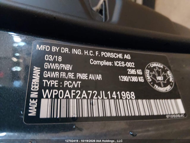 Aukcja sprzedaży 2018 Porsche Panamera Turbo, vin: WP0AF2A72JL141968, numer aukcji: 12702419