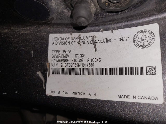 Honda Civic Lx 2021 2HGFC2F59MH014580 Image 9