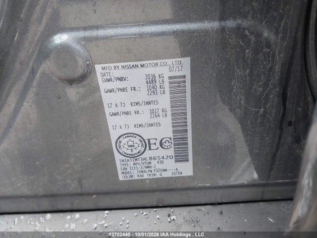5N1AT2MT3HC865420 Nissan Rogue S/sl