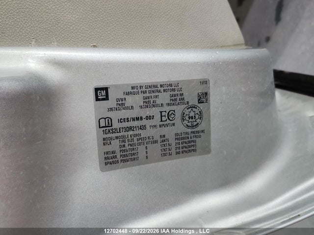 2013 Gmc Yukon Xl მანქანა იყიდება აუქციონზე, vin: 1GKS2LE73DR211435, აუქციონის ნომერი: 12702448