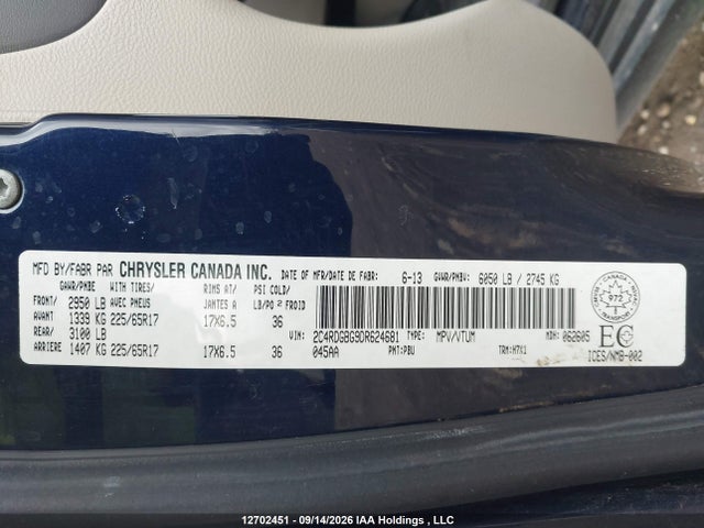 2013 Dodge Grand Caravan Se/sxt მანქანა იყიდება აუქციონზე, vin: 2C4RDGBG9DR624681, აუქციონის ნომერი: 12702451