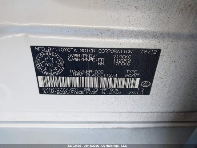 Aukcja sprzedaży 2013 Lexus Gs 350 350, vin: JTHBE1BL4D5011274, numer aukcji: 12702465