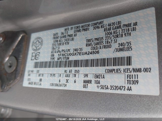 Ford ESCAPE SE 2014 1FMCU0GX7EUA24506 Image 17