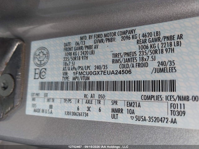 Ford ESCAPE SE 2014 1FMCU0GX7EUA24506 Image 9