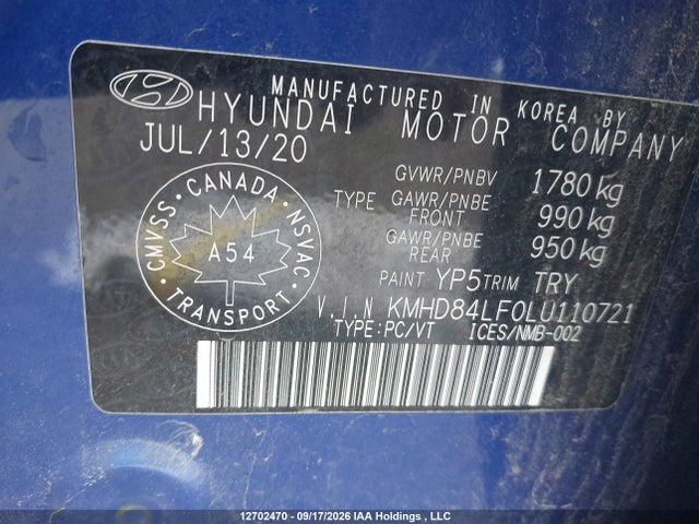 Продаж на аукціоні авто 2020 Hyundai Elantra Sel/value/limited, vin: KMHD84LF0LU110721, номер лоту: 12702470