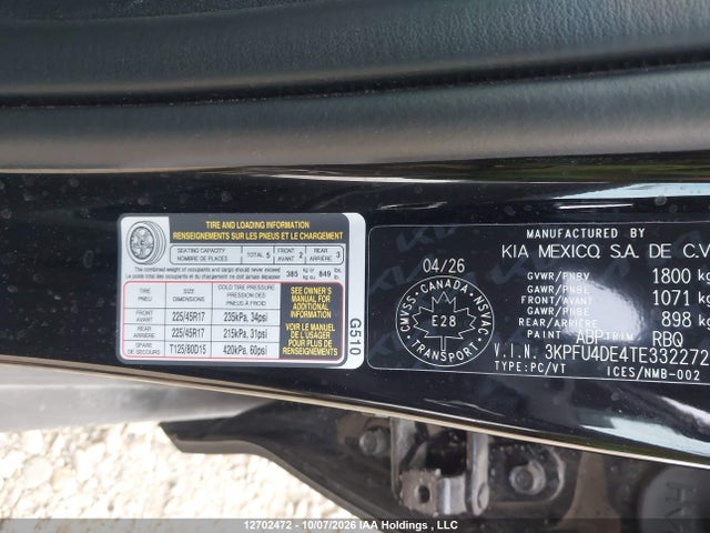 Продаж на аукціоні авто 2026 Kia K4 Ex, vin: 3KPFU4DE4TE332272, номер лоту: 12702472