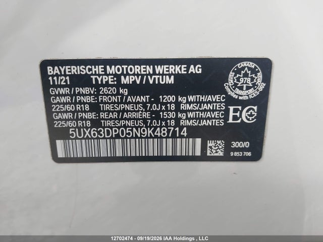 2022 Bmw X3 Phev Xdrive30e მანქანა იყიდება აუქციონზე, vin: 5UX63DP05N9K48714, აუქციონის ნომერი: 12702474