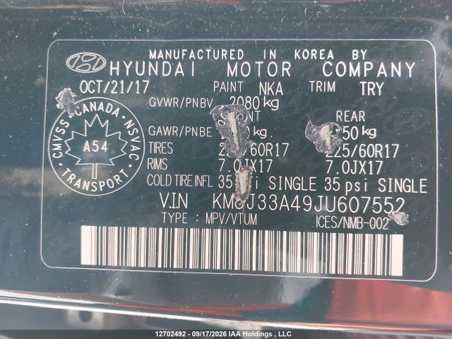 Aukcja sprzedaży 2018 Hyundai Tucson Premium 2.0l, vin: KM8J33A49JU607552, numer aukcji: 12702492