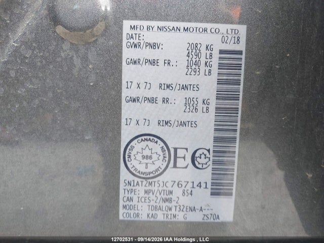Auction sale of the 2018 Nissan Rogue S/sl, vin: 5N1AT2MT5JC767141, lot number: 12702531