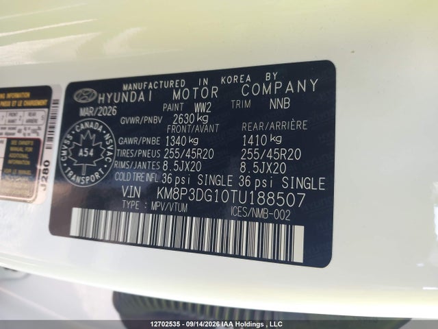 12702535 :رقم المزاد ، KM8P3DG10TU188507 vin ، 2026 Hyundai Santa Fe Preferred Hybrid Awd With Trend Package مزاد بيع