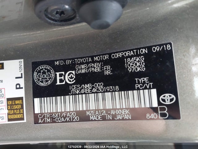 Продажа на аукционе авто 2019 Toyota Corolla, vin: JTNK4RBE4K3019318, номер лота: 12702539