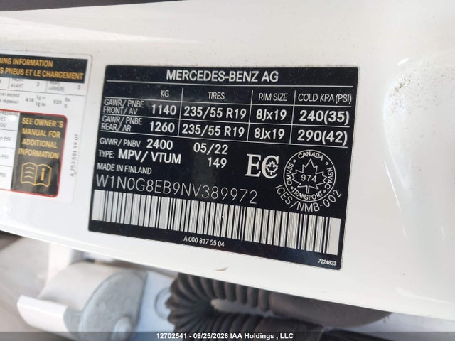 2022 Mercedes-benz Glc 300 4matic მანქანა იყიდება აუქციონზე, vin: W1N0G8EB9NV389972, აუქციონის ნომერი: 12702541