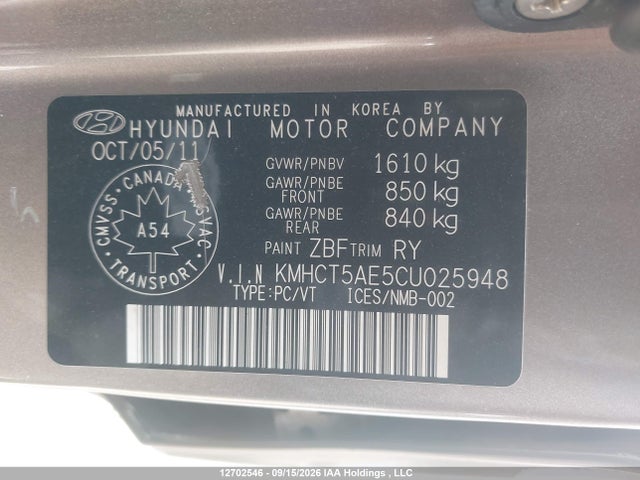 Aukcja sprzedaży 2012 Hyundai Accent Gl, vin: KMHCT5AE5CU025948, numer aukcji: 12702546