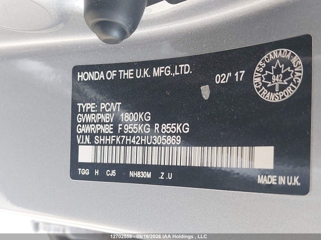 12702558 :رقم المزاد ، SHHFK7H42HU305869 vin ، 2017 Honda Civic Sport مزاد بيع