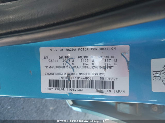 Aukcja sprzedaży 2011 Mazda Mazda3 Gx, vin: JM1BL1KF1B1468064, numer aukcji: 12702561