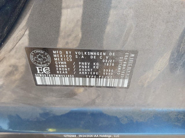 Auction sale of the 2021 Volkswagen Jetta Sel Premium, vin: 3VWG57BU7MM052850, lot number: 12702569