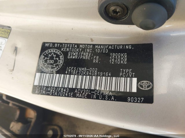 Aukcja sprzedaży 2004 Toyota Camry Le/se/xle, vin: 4T1BE32K84U819164, numer aukcji: 12702578