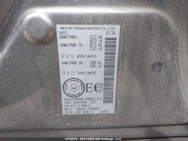 Продаж на аукціоні авто 2016 Nissan Rogue S/sl Premium/sv, vin: 5N1AT2MV6GC860101, номер лоту: 12702579