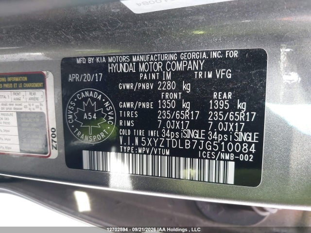 5XYZTDLB7JG510084 Hyundai SANTA FE SPORT