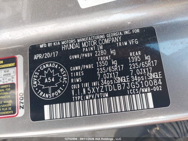 5XYZTDLB7JG510084 Hyundai SANTA FE SPORT