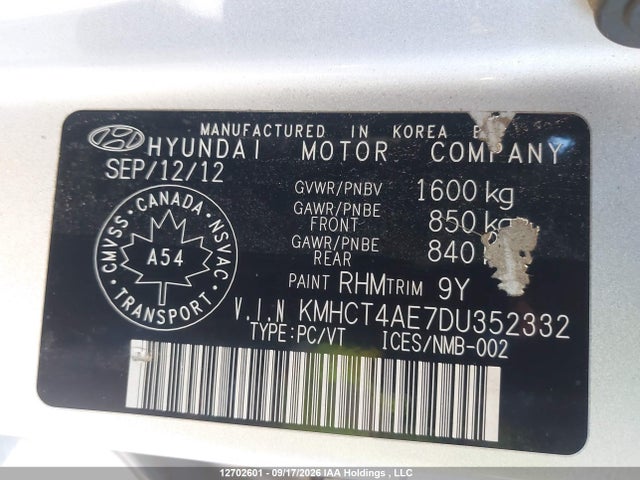2013 Hyundai Accent Gls/gs მანქანა იყიდება აუქციონზე, vin: KMHCT4AE7DU352332, აუქციონის ნომერი: 12702601