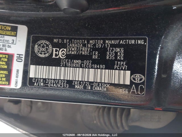 Toyota Corolla 2014 2T1BURHE1EC018490 Image 9
