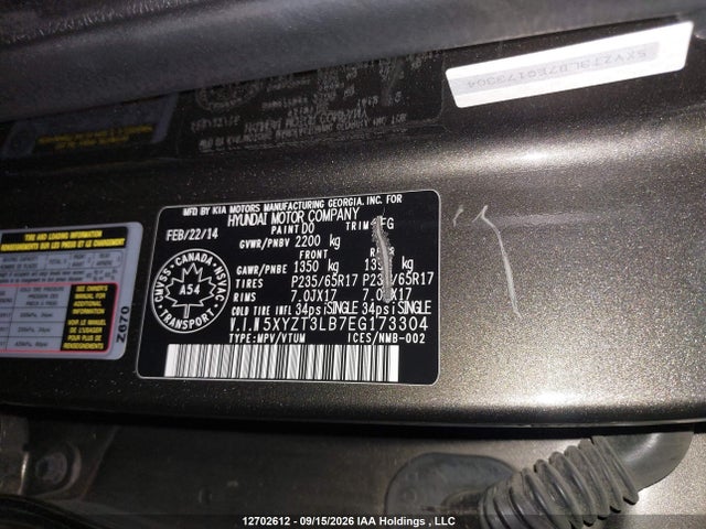 12702612 :رقم المزاد ، 5XYZT3LB7EG173304 vin ، 2014 Hyundai Santa Fe Sport مزاد بيع
