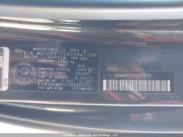 Продажа на аукционе авто 2019 Kia Sedona Lx, vin: KNDMB5C12K6453372, номер лота: 12702614
