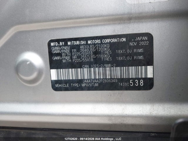 Auction sale of the 2023 Mitsubishi Eclipse Cross Carbon Edition/gt/se/sel, vin: JA4ATVAA2PZ606349, lot number: 12702620