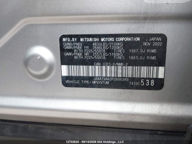Auction sale of the 2023 Mitsubishi Eclipse Cross Carbon Edition/gt/se/sel, vin: JA4ATVAA2PZ606349, lot number: 12702620