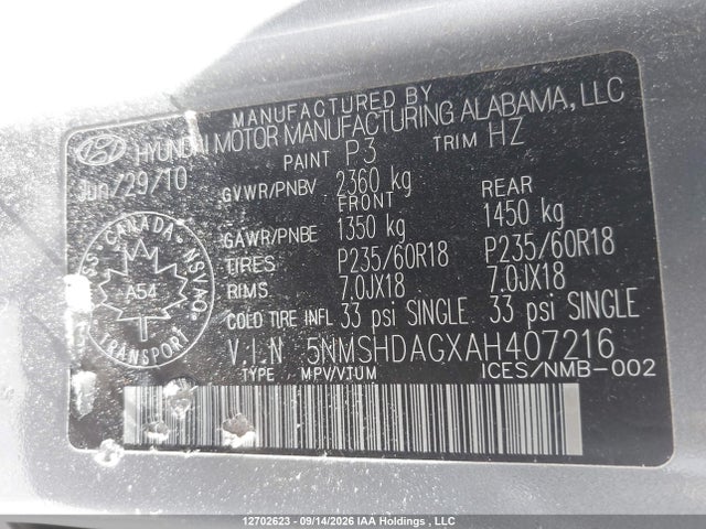 Продаж на аукціоні авто 2010 Hyundai Santa Fe Limited 3.5, vin: 5NMSHDAGXAH407216, номер лоту: 12702623