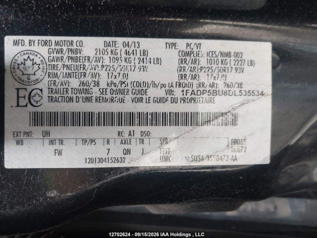 Aukcja sprzedaży 2013 Ford C-max Hybrid Sel, vin: 1FADP5BU8DL535534, numer aukcji: 12702624