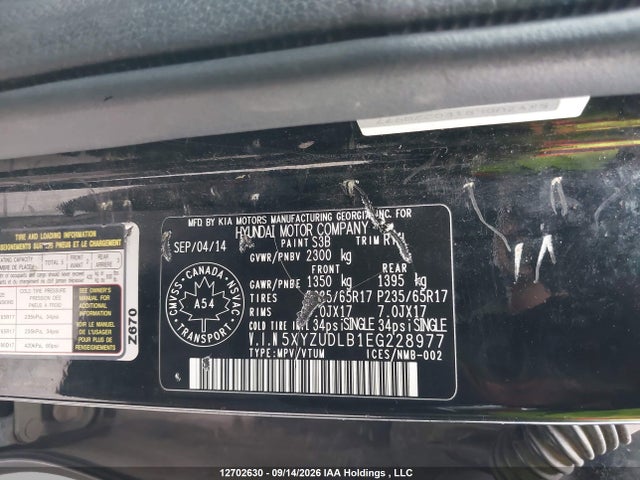 5XYZUDLB1EG228977 Hyundai SANTA FE SPORT